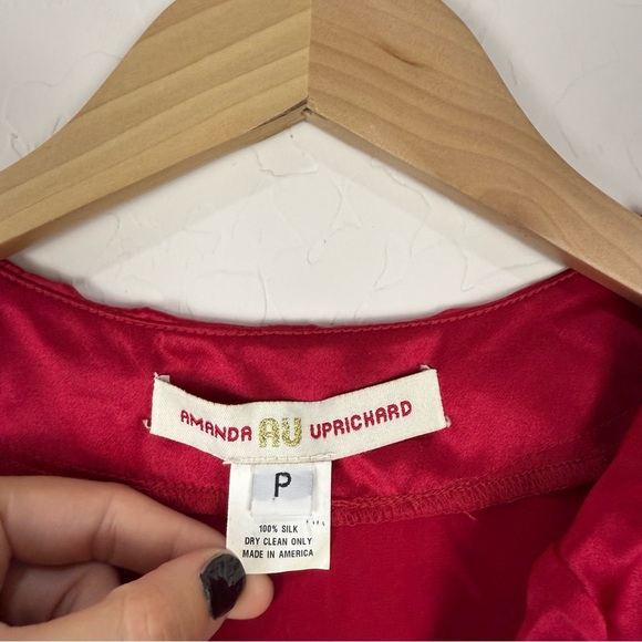 Amanda Uprichard Red 100% Silk V-Neck Ruffle Collar Dress - Picture 5 of 8